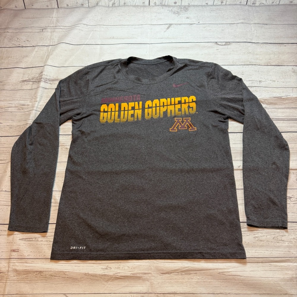 Minnesota Golden Gophers Nike Dri-Fit Long Sleeve Shirt Gray Men's Size‎ Medium
